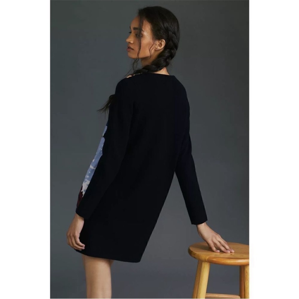 NWOT Anthropologie Maeve Scenic Black Mini Long Sleeve Sweater Knit Dress XS - Picture 3 of 13